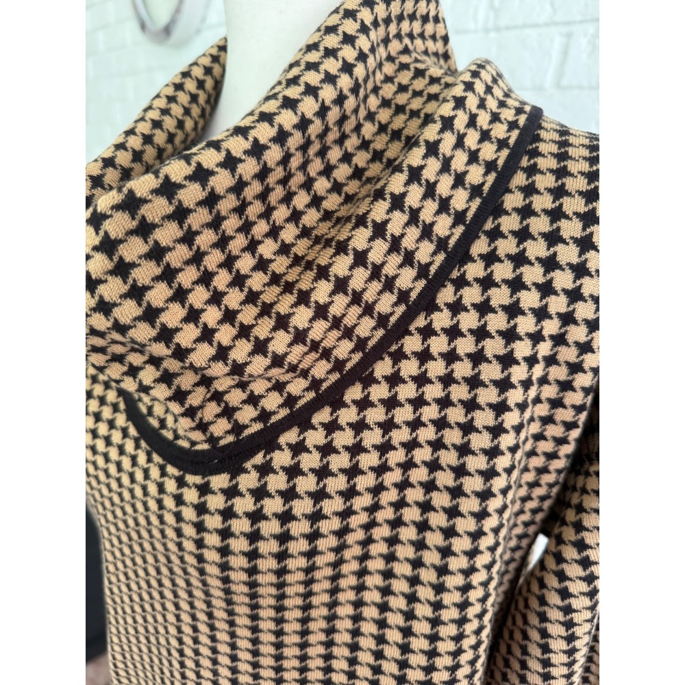 Calvin Klein Cowl Neck Sweater Womens Medium Tan Black Houndstooth - Picture 3 of 6